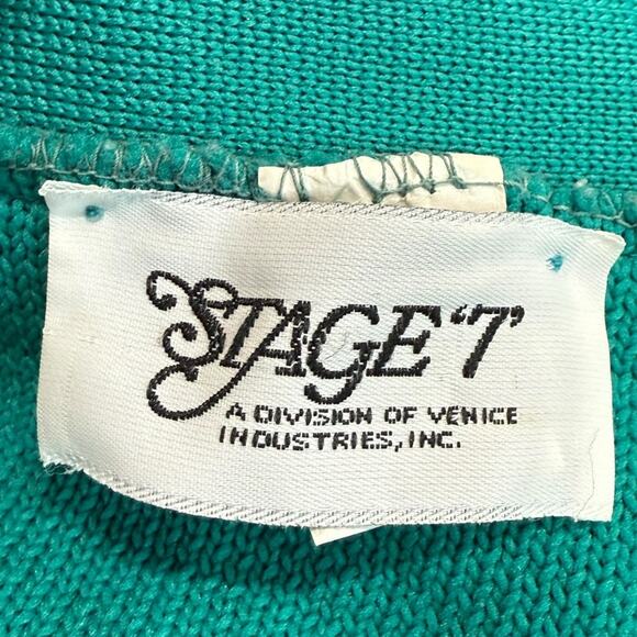 Stage 7 Cardigan Sweater‎ Women 18 Knitted Mod Fair Isle Preppy Teal 60s Vintage - Picture 8 of 10